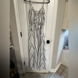 Black and White Striped Maxi Dress ties in front